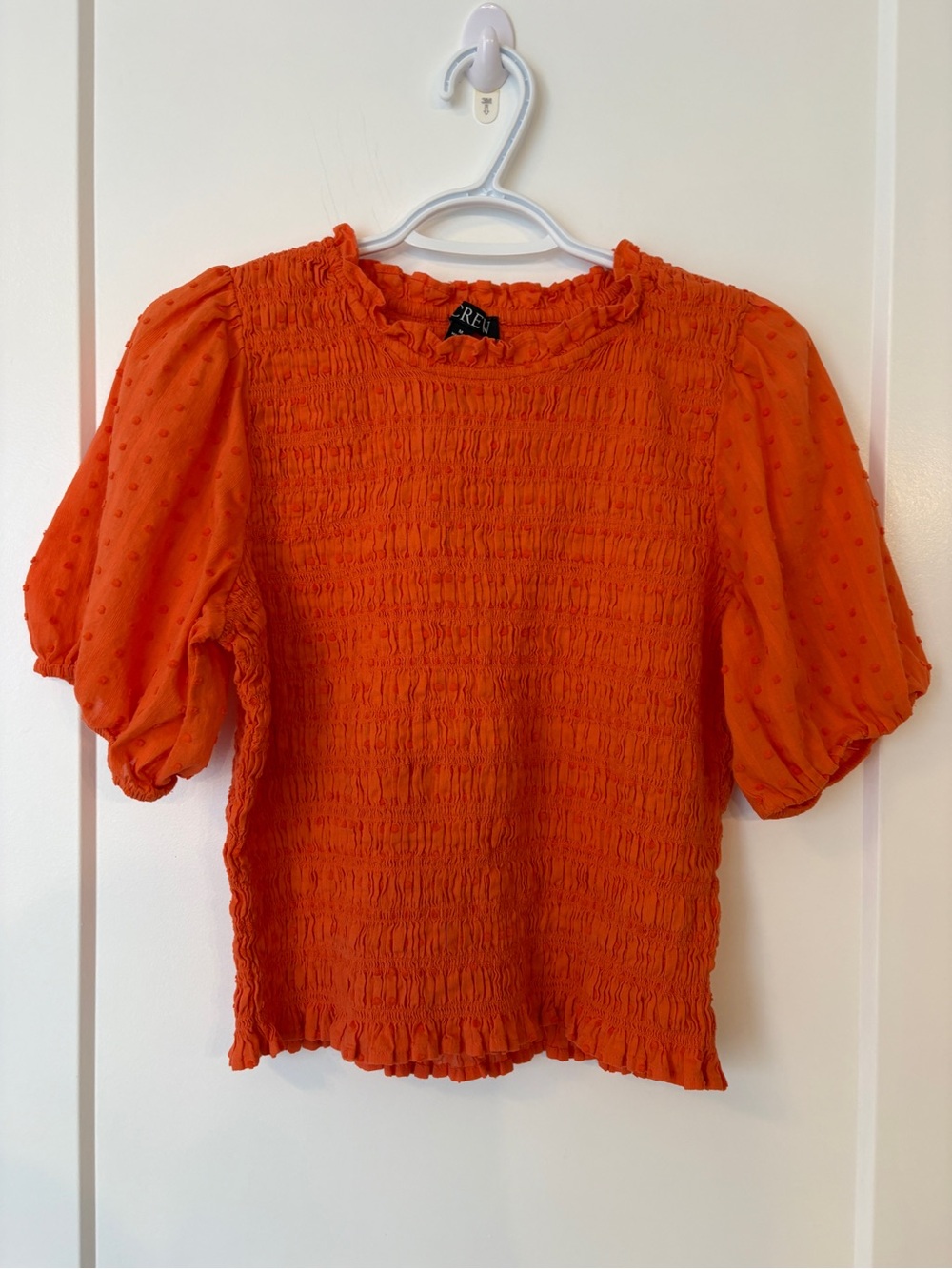 J.Crew Smocked Puff Sleeve Top in Bright Orange